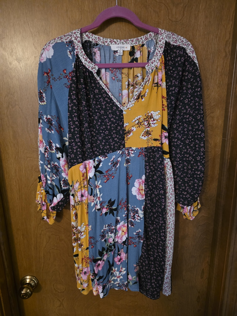 Umgee Multicolor Patchwork Floral V-Neck Top